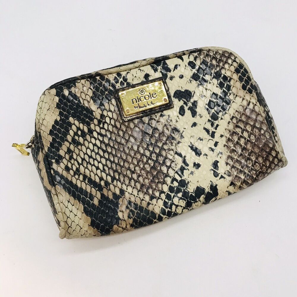 Nicole by Nicole Miller Faux Snakeskin Zip Charm Bag Mini Purse Wallet Pouch